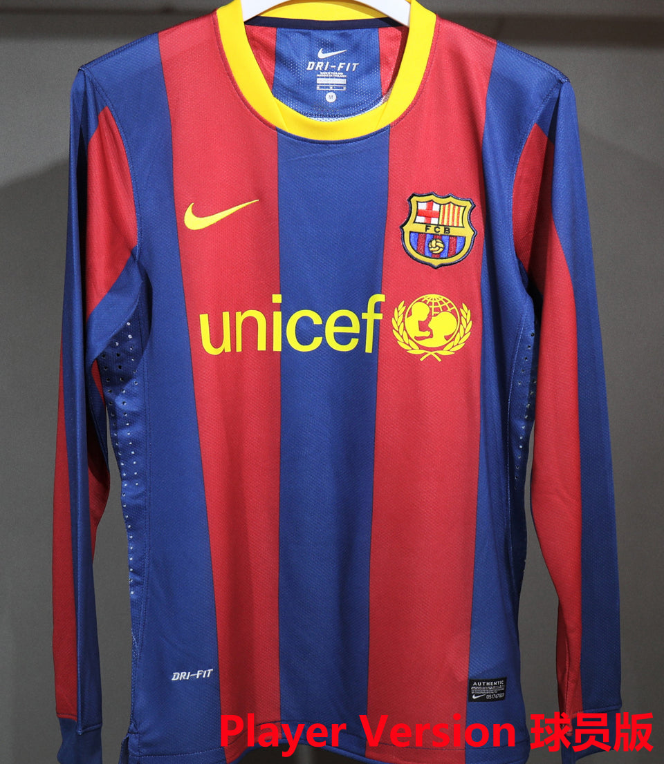 Maillot Barcelone Domicile Manches Longues Rétro 2010/11 (Version Joueur)