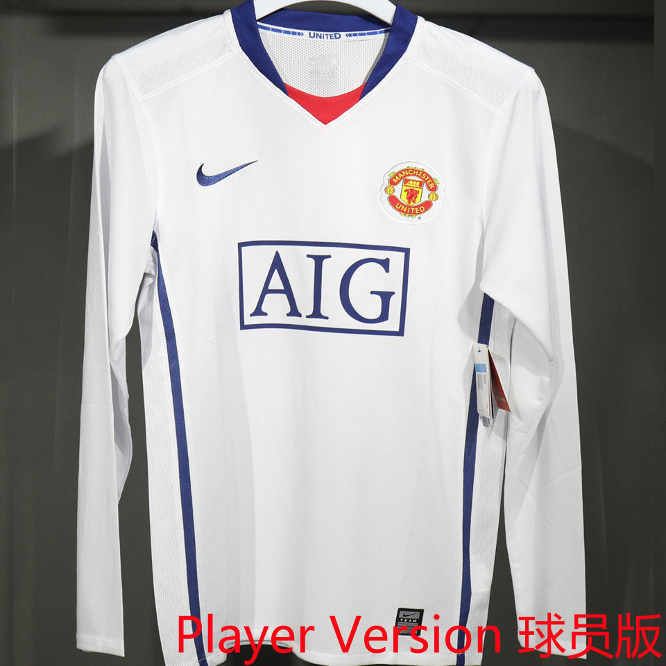 Maillot Manchester United Extérieur Manches Longues Rétro 2008 (Version Joueur)